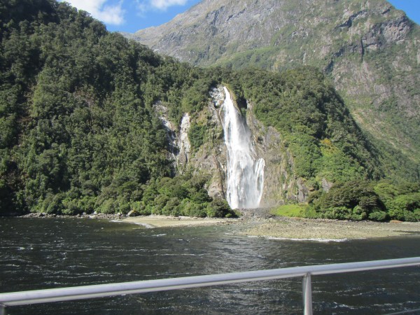 One of many waterfalls in Milford Sound.
