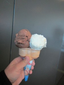 Chocolate and Hokey Pokey ice cream tastes great at top of gondola in Queenstown