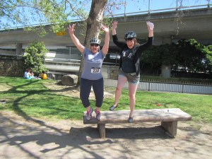 A friendly competitor suggested we jump for joy off a bench to ensure all four team feet off the ground.