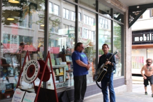 Buskers outside Malaprop's Bookstore and Cafe