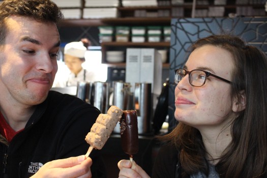 Marcos and Sarah Harriet enjoying frozen desserts at Milse.