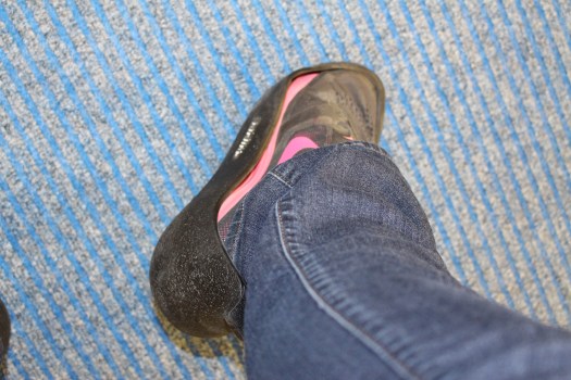 The rink provides these rubber covers for your shoes to enable you to walk safely on the ice. No special equipment needed. Dress warmly!