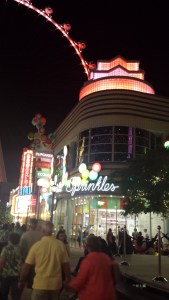 The new ferris wheel, the High Roller, in the background.