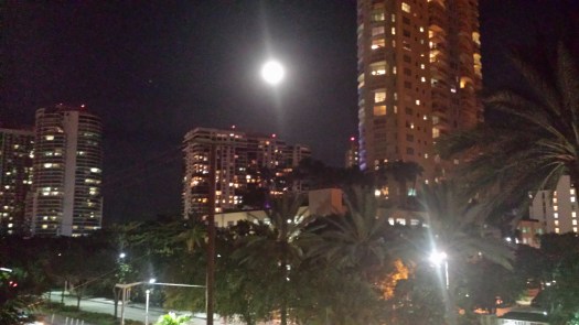 Miami at night from hotel balcony.
