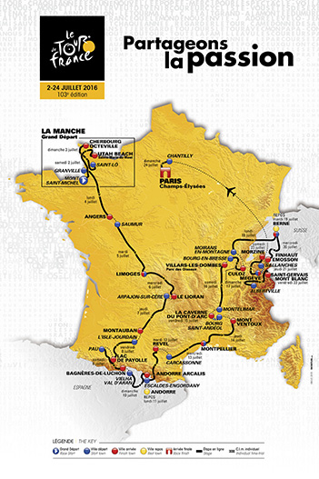 our de France route in 2016 moves around the country counterclockwise.